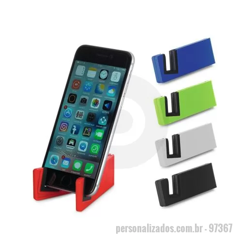 Suporte para celular personalizado - Suporte para celular em ABS e TPR. Fechado: 89 x 30 x 9 mm
