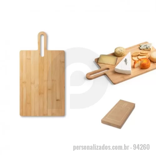 Tábua para carne de madeira personalizada - Tábua de servir em bambu com pega, de grande dimensão e de utilização versátil. Fornecido com caixa presente de papel craft. 240 x 450 x 12 mm