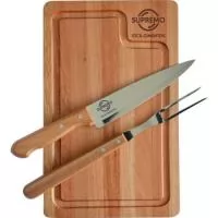 Tábua para churrasco em eucalipto 20cm X 31cm fabricação local + faca 7  e garfo trinchante Tramontina.  Gravação indelével da logo a laser na faca e na tábua.  Acompanha caixa para presente com listras em marrom.  Um presente tradicional, útil e de durabilidade extrema, garantindo a visualização da sua marca por muitos e muitos anos.  Despachamos com frete pago para todo o Brasil.