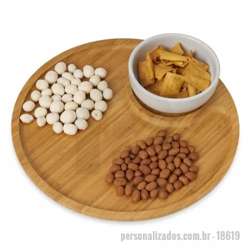 Tábua para carne e queijo de bambu ecológico personalizada - Petisqueira de Bambu 32 x 32 com divisória
