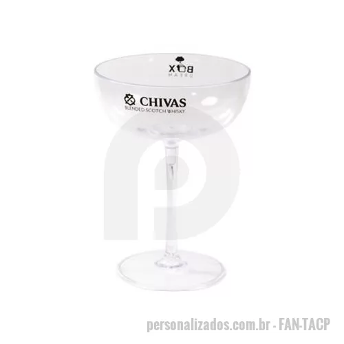 Taça de Gin personalizada - Taça Coupe Personalizada -  Peso: 69 gramas Capacidade: 250 ml Medidas: 16,1 cm (Altura), 11,6 cm de diâmetro (Largura Boca), 8,6 cm de diâmetro (base) Material: Plástico PS Cristal Embalado em saco plastico individual.
