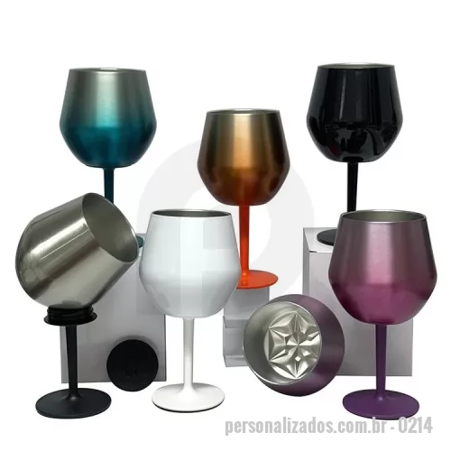 Taça de vinho personalizada - Taça térmica com fundo prismático e base plástica com função 2 em 1. Serve como taça e copo.  Capacidade: 420ml  Cores: Preto / Branco / Inox / Azul / Laranja / Lilás