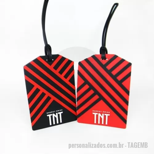 Tag personalizado - Chaveiro Emborrachado, Gravação em Alto relevo com a logo do cliente. Desenvolvimento de formato específico. Acabamento em cordão de nylon e argola (ou em corrente metálica e argola).