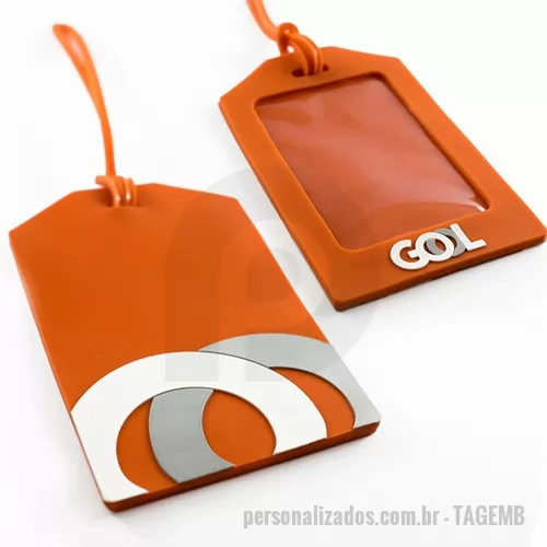 Tag personalizado - Tag Emborrachado, para mala ou mochila, ideal para viagem. Gravação em alto relevo, ou cromia, com a logo do cliente, podendo ser desenvolvido formato específico.