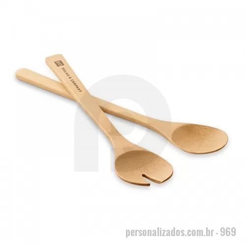 Talher personalizado - Conjunto de 2 talheres para salada confeccionado em bambu na medida de 30 x 6cm