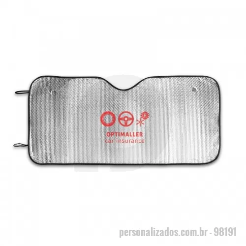 Tapa sol para automóvel personalizada - Protetor solar para carros em espuma de PE e forrado com 1 folha de alumínio. Adequado para vidro frontal e incluso 2 fixadores de ventosa. Dobrável para facilitar arrumação. 1300 x 600 mm