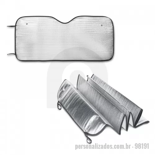 Tapa sol para automóvel personalizada - Protetor solar para carros em espuma de PE e forrado com 1 folha de alumínio. Adequado para vidro frontal e incluso 2 fixadores de ventosa. Dobrável para facilitar arrumação. 1300 x 600 mm