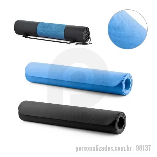Tapete personalizado - Tapete de exercício para yoga ou pilates em EVA com espessura até 4 mm. Inclui bolsa em poliéster com rede para não conservar odores e alça ajustável em tecido para transporte. Fechado:  115 x 635 mm | Aberto: 1830 x 610 x 4 mm