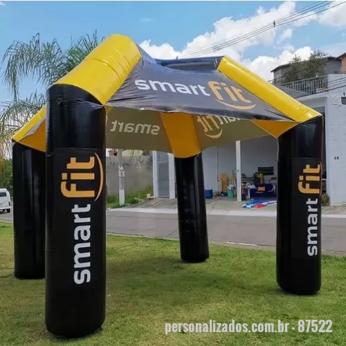 Tenda inflável personalizada - Tenda Inflável impressa com HP Látex com proteção UV. Os infláveis acompanham acessórios como: sacola para identificação com manual; extensão elétrica de 5 metros; kit para pequenos reparos, iluminação em alguns modelos e o motor já incluso.