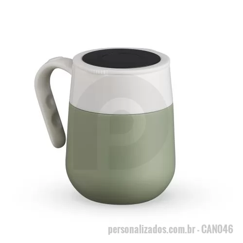 Termômetro digital personalizado - Com capacidade máxima de 500ml, estrutura de parede dupla, interior em inox 304 e exterior em inox 201 com pintura em spray, esta caneca térmica une tecnologia e acabamento sofisticado. A tampa de pressão em poliestireno possui termômetro digital com