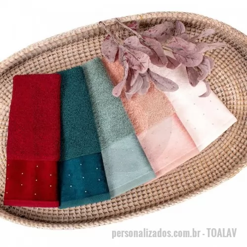 Toalha de mão personalizada - Toalha de Lavabo – Disponível nas cores branco, rosa, verde claro, verde escuro e vermelho intenso com personalização da logo bordada – TOALHA 100% ALGODÃO,  450GRS/M2 com detalhes em pedrinha brilhantes