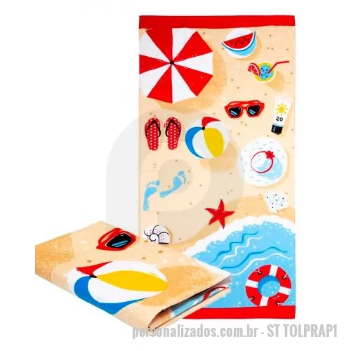 Toalha de praia personalizada - Toalha de Praia Sublimada, Medidas 1,40 X 0,70, Material 40% poliéster/60% algodão, Gramatura 290g