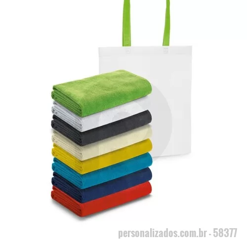 Toalha de praia personalizada - 	Toalha de praia. Microfibra: 250 g/m². Fornecida com sacola em non-woven (80 g/m²).      1500 x 750 mm | Sacolala: 330 x 415 x 100 mm