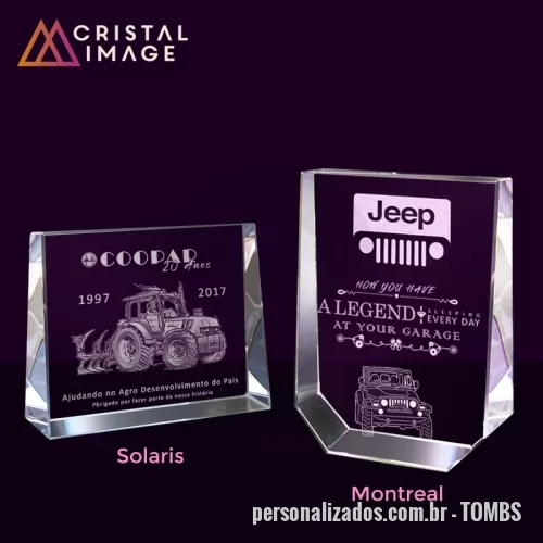 Tombstone personalizado - PLaca / Bloco Cristal com gravação interna laser 2D ou 3D