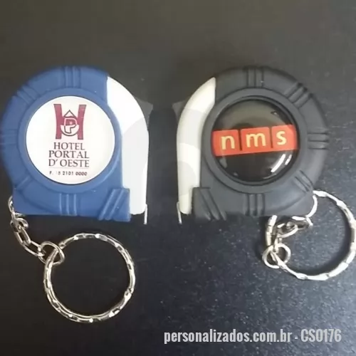 Trena chaveiro personalizada - Trena1m. Material: Plástico emborrachado com etiqueta