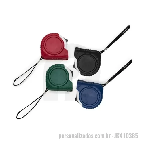 Trena personalizada - Trena de 3 metros colorida emborrachada com relevo e detalhe plástico branco. Possui trava, prendedor de metal em um dos lados e acompanha cordão de nylon.
