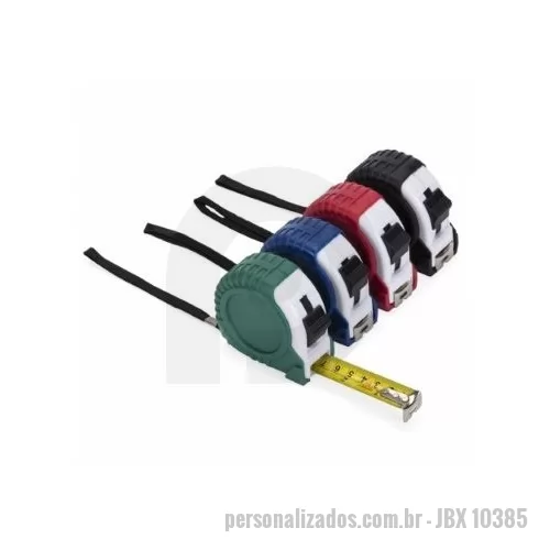 Trena personalizada - Trena de 3 metros colorida emborrachada com relevo e detalhe plástico branco. Possui trava, prendedor de metal em um dos lados e acompanha cordão de nylon.