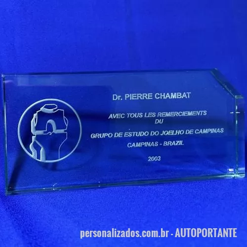 Troféu de cristal ou vidro personalizado - Troféu em vidro incolor 19mm com gravação personalizada sem base