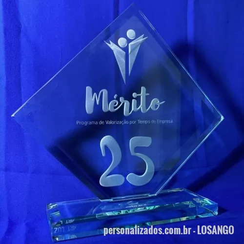 Troféu de cristal ou vidro personalizado - Troféu em vidro incolor de 19mm bisotado com gravação personalizada. Corpo e base