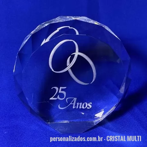 Troféu de cristal ou vidro personalizado - peça em cristal importado multifacetado com gravação personalizada