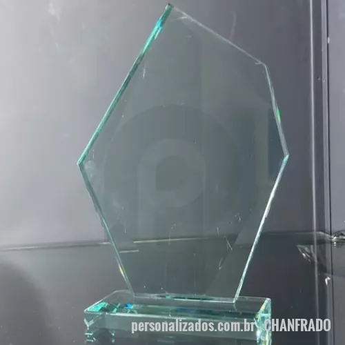 Troféu de cristal ou vidro personalizado - Troféu em vidro incolor 12mm modelado com chanfros