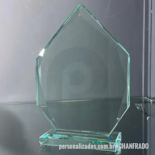 Troféu de cristal ou vidro personalizado - Troféu em vidro incolor de 19mm bisotado chanfrado