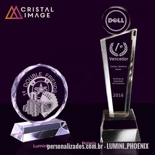 Troféu de cristal ou vidro personalizado - Troféu premiação cristal gravação laser interna