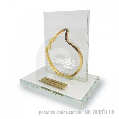 Troféu personalizado - Troféu de acrílico  COMGAS  - Troféu de acrílico, logo em latão, recorte especial com banho de ouro, placa com dados variáveis