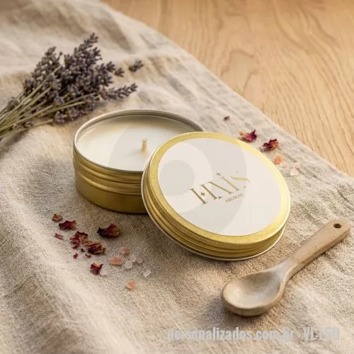 Vela personalizada - VELA AROMÁTICA 50GRS PERSONALIZADA  TAMANHO: 3X5 cm CERA VEGETAL DE COCO, PAVIL DE ALGODÃO E ESSÊNCIA PREMIUM. LATINHA DE ALUMINIO 50 GRS COM TAMPA  PERSONALIZAÇÃO NO ROTULO 