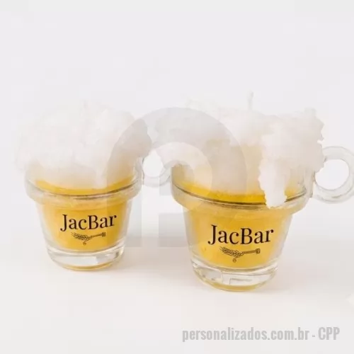 Vela personalizada - Vela chopp com personalização no vidro 