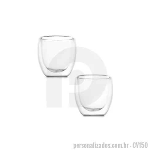 Vidro personalizado - Conjunto com 2 copos de vidro borossilicato com parede dupla e capacidade de até 180ml. Dimensão Produto: 8,3xø6,7 cm Peso do Produto: 0,104 kg