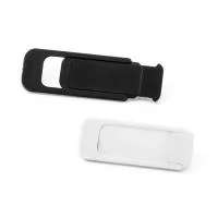 Protetor para webcam em ABS 100% reciclado com tampa deslizante e autocolante no verso. Formato universal para smartphone, tablet, notebook e computador de secretária. 42 x 17 x 2 mm | Aberto: 65 x 17 x 2 mm