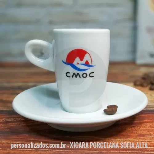 Xícara de café personalizada - Xicara de Porcelana branca, para café, modelo Sofia alta, 70 ml.