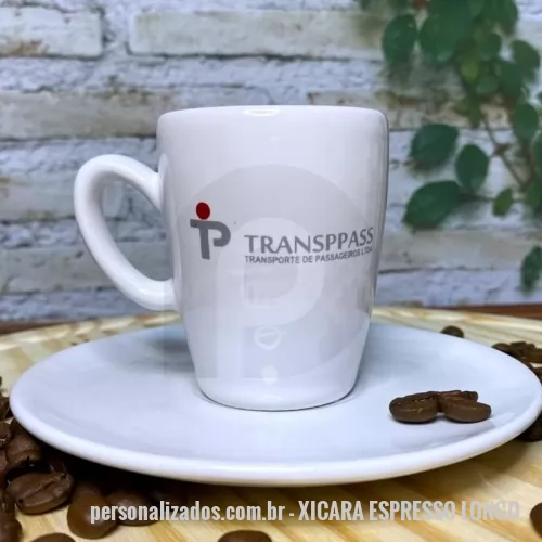 Xícara de café personalizada - Xicara de Porcelana branca, para café, modelo Espresso longo, 75 ml.