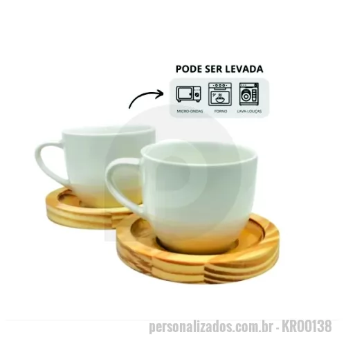 Xícara de café personalizada - Material: Porcelana e Madeira Tamanho: 95ml