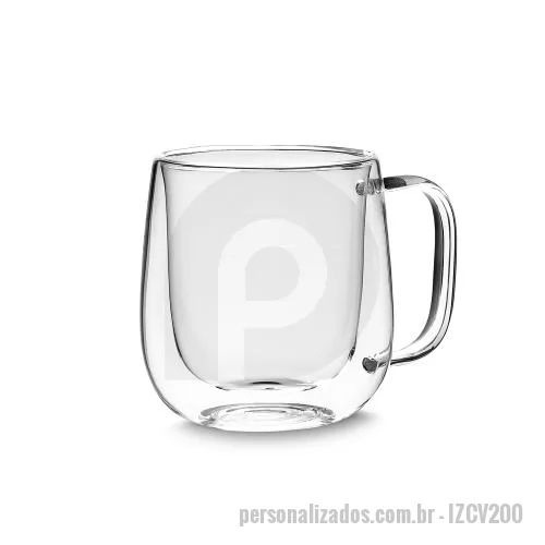 Xícara personalizada - Caneca de vidro borossilicato com parede dupla, com capacidade de até 250ml.