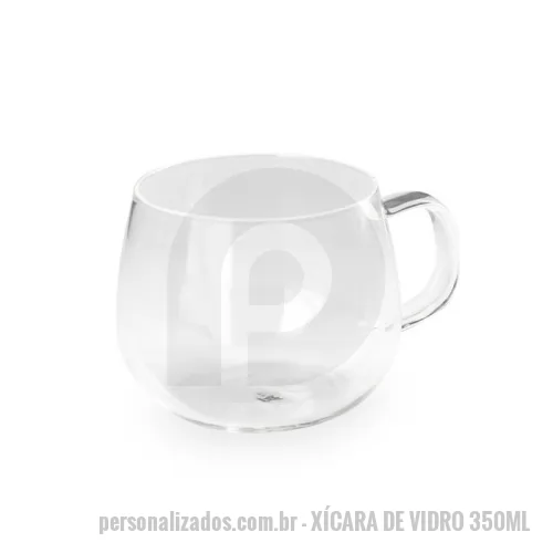Xícara personalizada - Descrição: Xícara de vidro transparente com capacidade de 350ml.  Altura :  7,4 cm  Largura :  12 cm  Circunferência :  29,1 cm  Medidas aproximadas para gravação (CxL):  6 cm x 7 cm  Tamanho total aproximado  (CxL):  Diâmetro: 7,5 cm